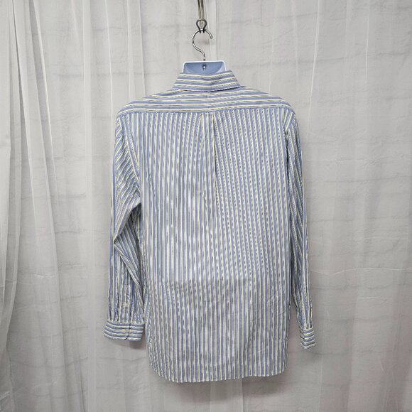 Ralph Lauren Blue Yellow Striped Button-Down Shirt Collegiate Preppy 16.5 - Picture 6 of 12